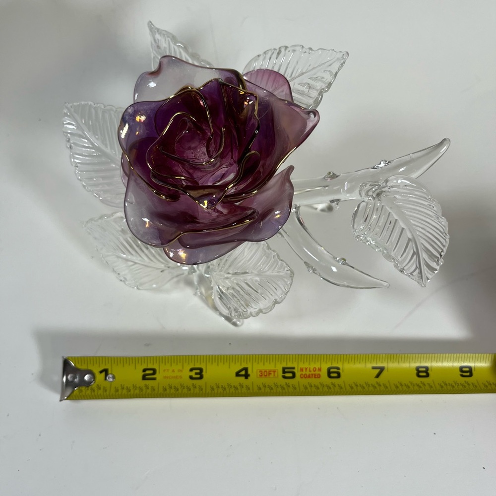 Art Glass Crystal Lavender Flower Purple and Gold, Signed - Picture 13 of 16